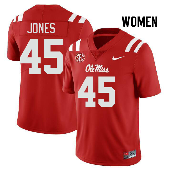 Women #45 Jackson Jones Ole Miss Rebels College Football Jerseys Stitched Sale-Red